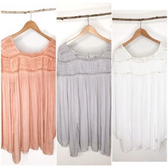 𝅺WOVEN Gauze Tunic w/ Lace Contrast & Bell Sleeves - Picture 11 of 14